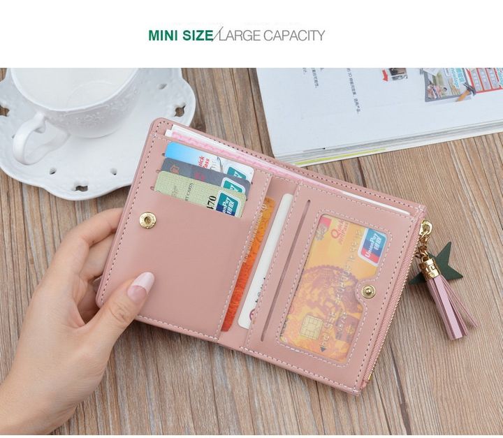 Women&apos;s Wallets Small Mini Safe Money Bag Female Short Butterfly Fringed Zipper Purse Credit Cards