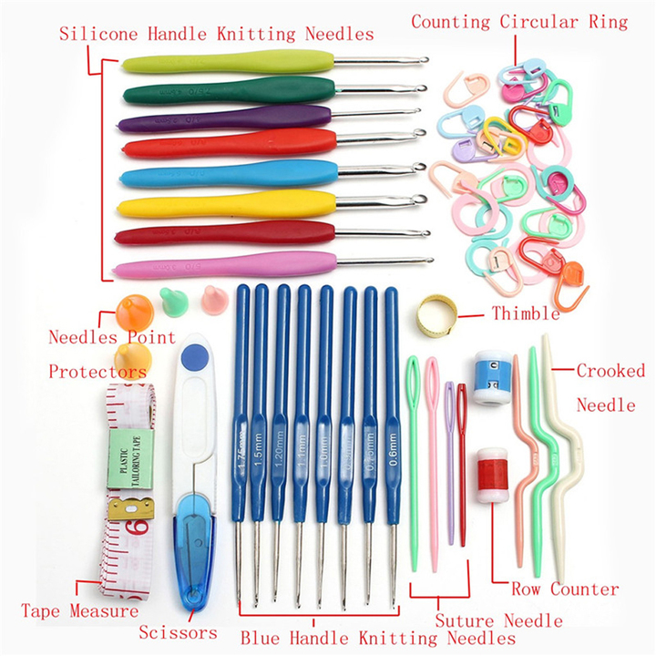 Crochet Hooks Set With Case 14 Styles Knitting Needles Set DIY Needle Arts Craft Scissors Markers