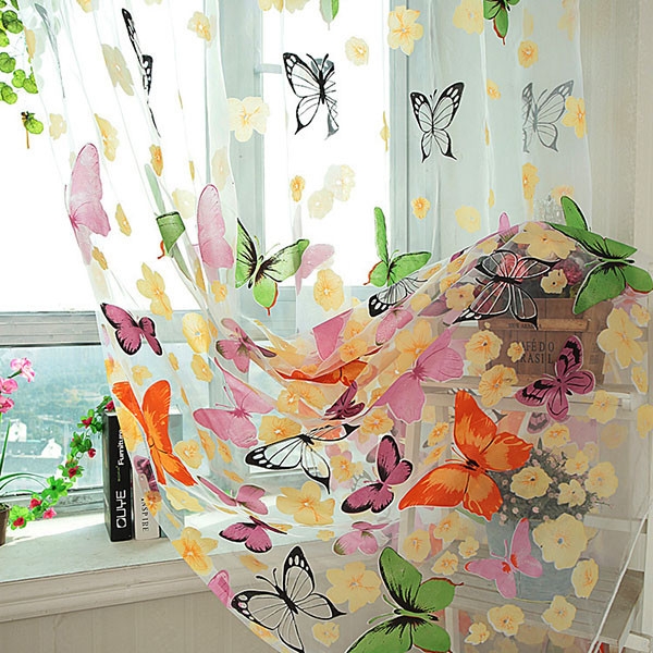 Butterfly Window Panels Drapes Curtains Sheer Voile Tulle Home Rooms