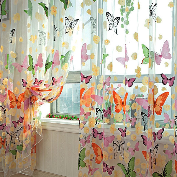 Butterfly Window Panels Drapes Curtains Sheer Voile Tulle Home Rooms