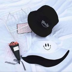 Double-sided Smile Bucket Hats for Women Summer Casual Cotton Sunscreen Panama Hat Sunbonnet Outdoor As picture