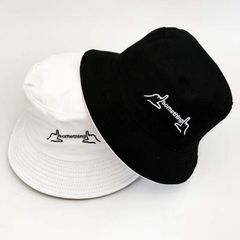 Double-side Fisherman Cap Letter Embroidery Cotton Bucket Unisex Shading Panama Sun Hat Outdoor Fishing Travel Hiking Sport Cap As Picture FREE SIZE