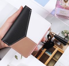 Women's Wallets Small Mini Safe Money Bag Female Short Butterfly Fringed Zipper Purse Credit Cards Black as picture