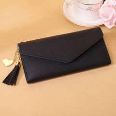 Hot Fashion Solid Women Purse Female PU Leather Long Wallet Coin Pocket Card Holder Bag Ladie Black as picture
