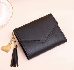 Women's Wallets Short Tassel Pendant Wallet Coin Purses Clutch Money Bag Cute Female Wallet in Hand id Card Holders Clutch Black as picture