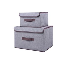Gray Household Imitation Linen Foldable Dustproof Storage Box With Lid Multifunctional Sorting Organization Box For Clothes Sundrie As Picture one size
