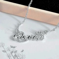 New Fashion Luxury Gold-Color Queen Crown Chain Necklace Zircon Crystal Necklace Women Fashion Jewelry Birthday Present Gifts Silver FREE SIZE
