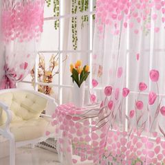 Tulip Printed Tulle Voile Door Window Curtain Sheer Drape Panel Pink 100*270cm/Panel