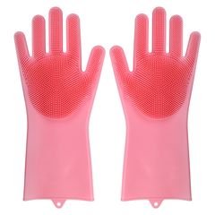 Dishwashing Cleaning Gloves Silicone Rubber Sponge Glove Household Scrubber Kitchen Clean Tools Dropshipping Kitchen Pink as picture