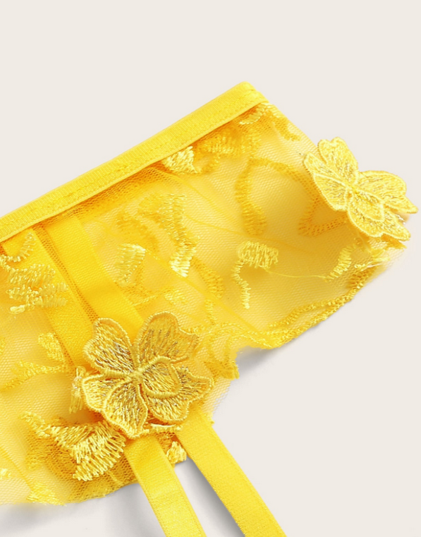 Sexy transparent embroidered mesh fashionable lingerie suitgarters,garters three sets