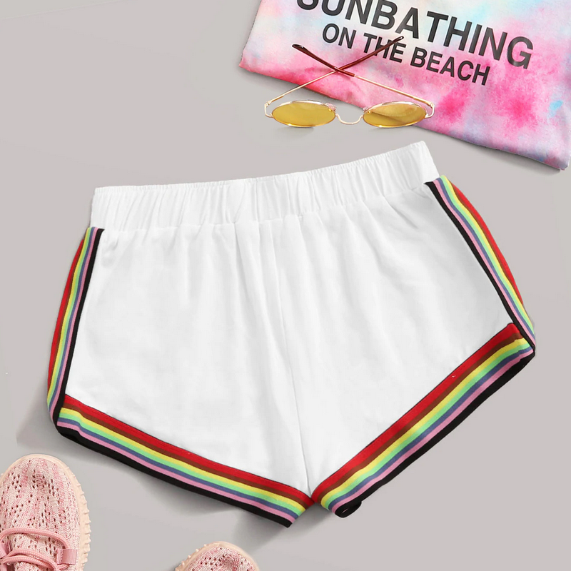 Fashion Rainbow edges Shorts Women&apos;s Summer  Patchwork High Waist Shorts Street wear ShortsBottom