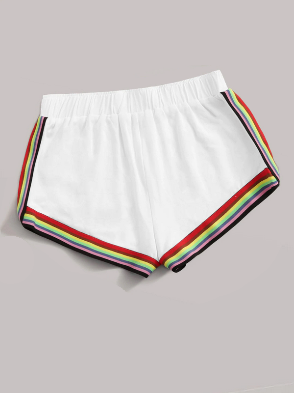 Fashion Rainbow edges Shorts Women&apos;s Summer  Patchwork High Waist Shorts Street wear ShortsBottom