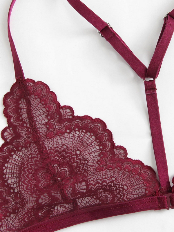 Ladies SexyTransparent Lingerie With Lace and garters Two-piece Suit