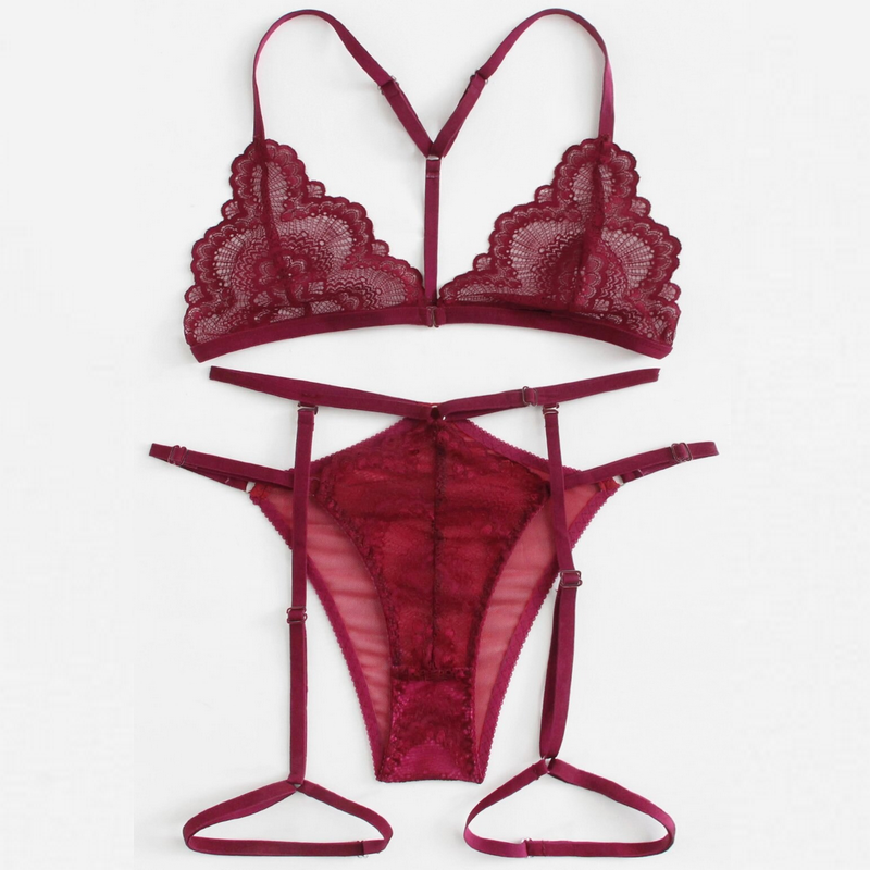 2019 Hot Style Split Transparent Sexy Lingerie With Lace and garters Two-piece Suit