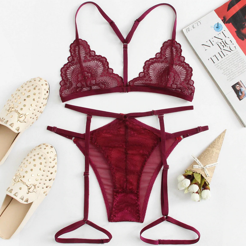 2019 Hot Style Split Transparent Sexy Lingerie With Lace and garters Two-piece Suit