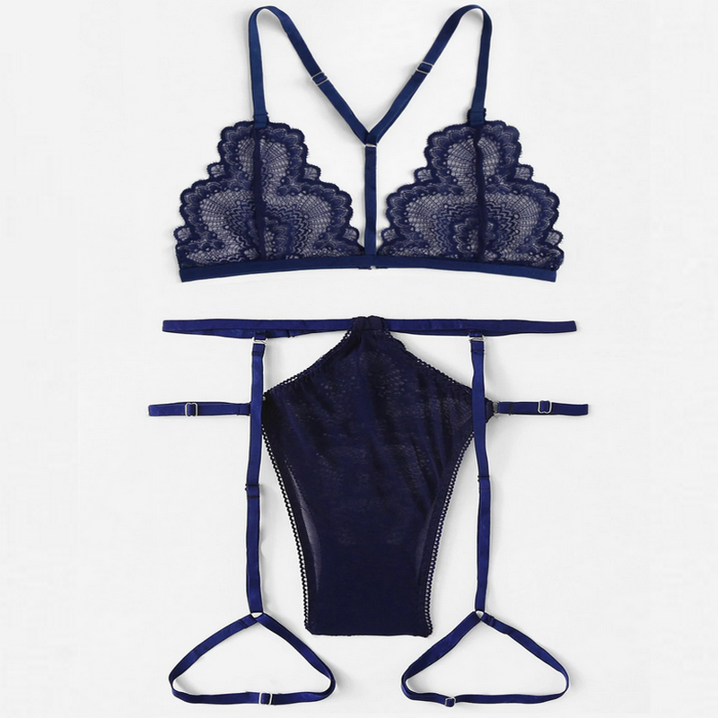 2019 Hot Style Split Transparent Sexy Lingerie With Lace and garters Two-piece Suit