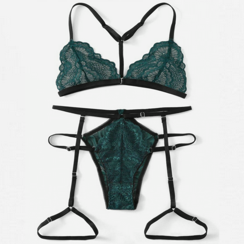 2019 Hot Style Split Transparent Sexy Lingerie With Lace and garters Two-piece Suit