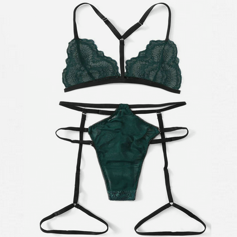 2019 Hot Style Split Transparent Sexy Lingerie With Lace and garters Two-piece Suit