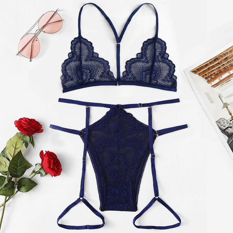 2019 Hot Style Split Transparent Sexy Lingerie With Lace and garters Two-piece Suit