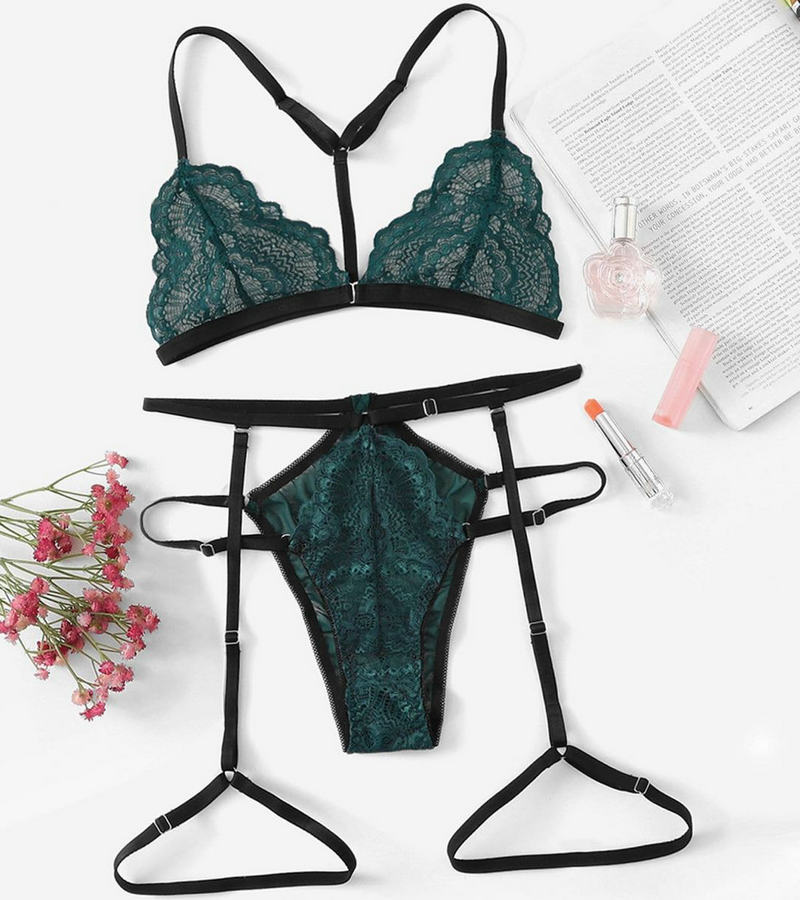 2019 Hot Style Split Transparent Sexy Lingerie With Lace and garters Two-piece Suit
