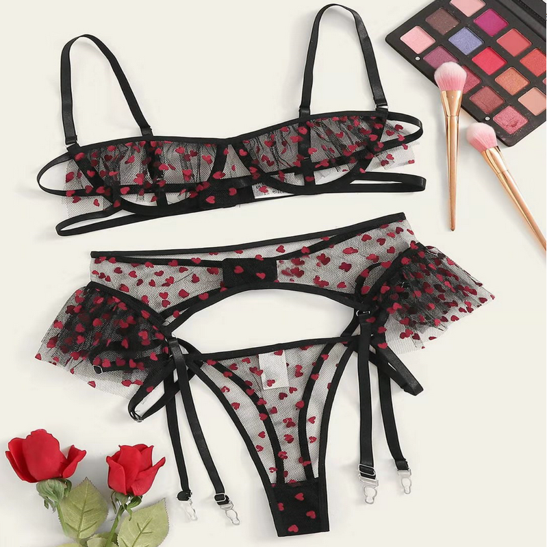 Sexy Lingerie See through mesh  Women Sexy mesh Transparent Lingerie Set