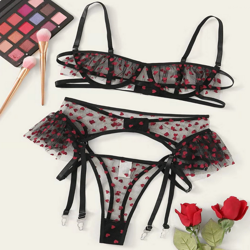 Sexy Lingerie See through mesh  Women Sexy mesh Transparent Lingerie Set