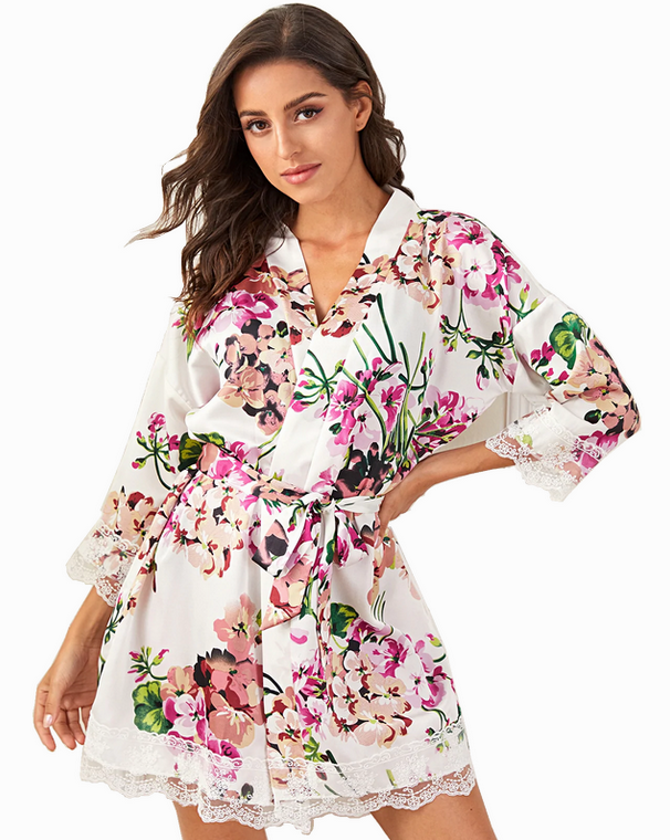 Fashionable printing Sleepwear loose gown household clothes simulated silk Sleepwear