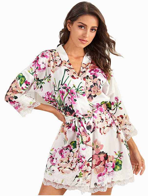 Fashionable printing Sleepwear loose gown household clothes simulated silk Sleepwear