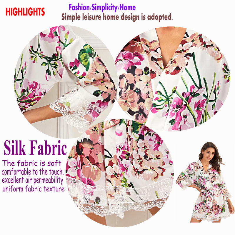 Fashionable printing Sleepwear loose gown household clothes simulated silk Sleepwear