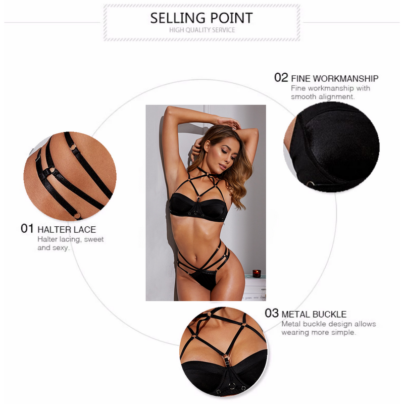 Sexy Girls Top Sale Delicate Black Bandage Sexy Lady Sex Bikini Lingerie suits