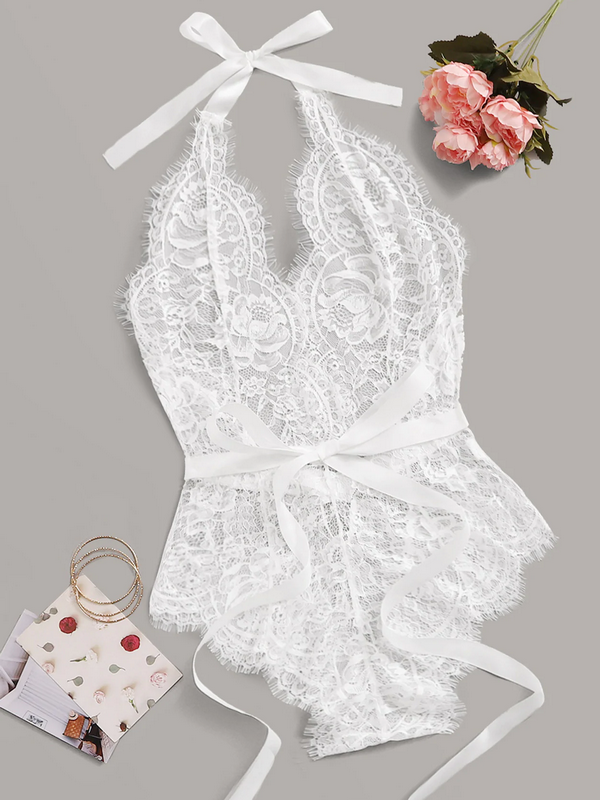 Girl One Piece Teddies Female Sexy Lace V Neck Slimming Ladies Sleeveless Lingerie Outfit