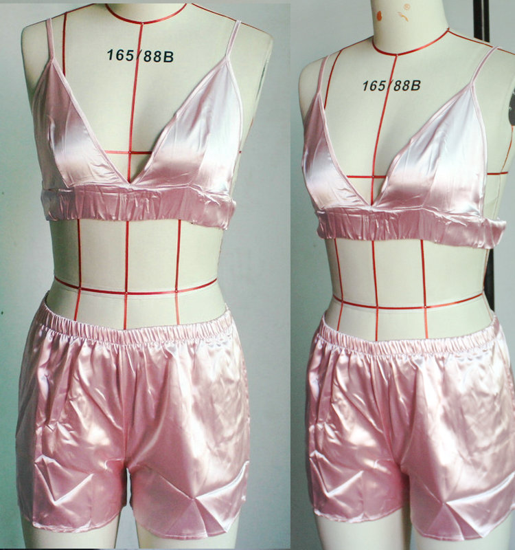 Sexy silk pajamas female summer sexy silk Lingerie  shorts two-piece set