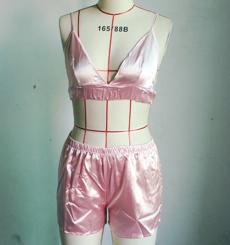Sexy silk pajamas female summer sexy silk Lingerie  shorts two-piece set