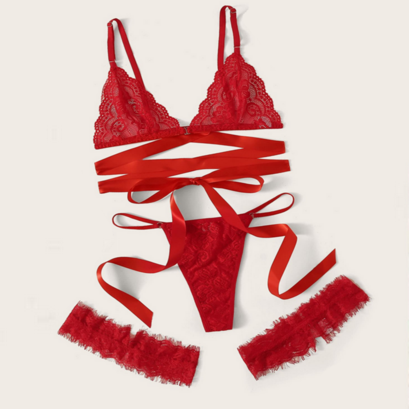 Newest women hot sale sexy lace lingerie 3 pcs bra sets Sexy Lace Lingerie