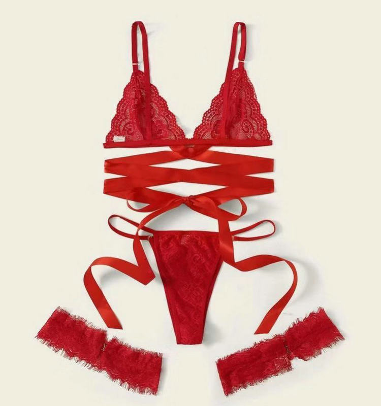 Newest women hot sale sexy lace lingerie 3 pcs bra sets Sexy Lace Lingerie