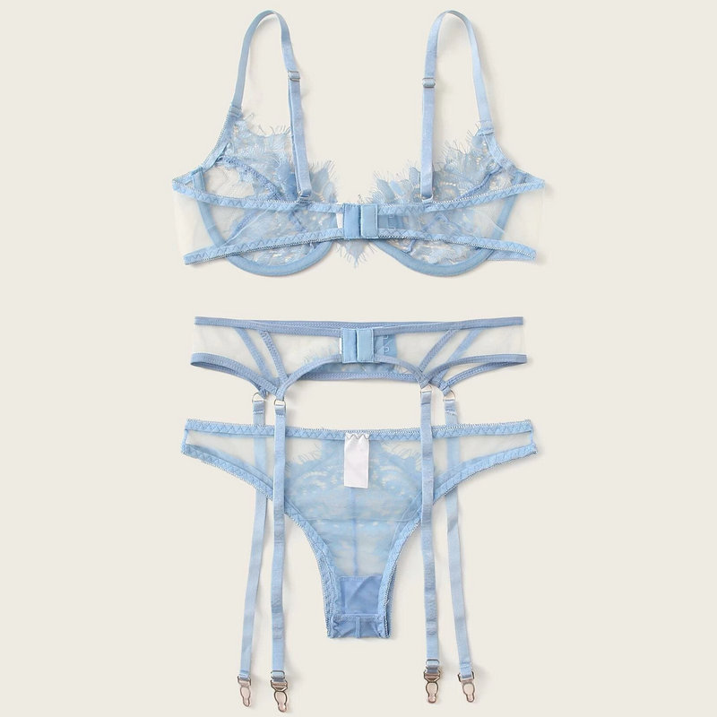 Three piece suit of hot goblin special fancy underwear Floral Lace Underwire Garter Lingerie Set