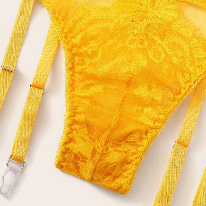 Three piece suit of hot goblin special fancy underwear Floral Lace Underwire Garter Lingerie Set