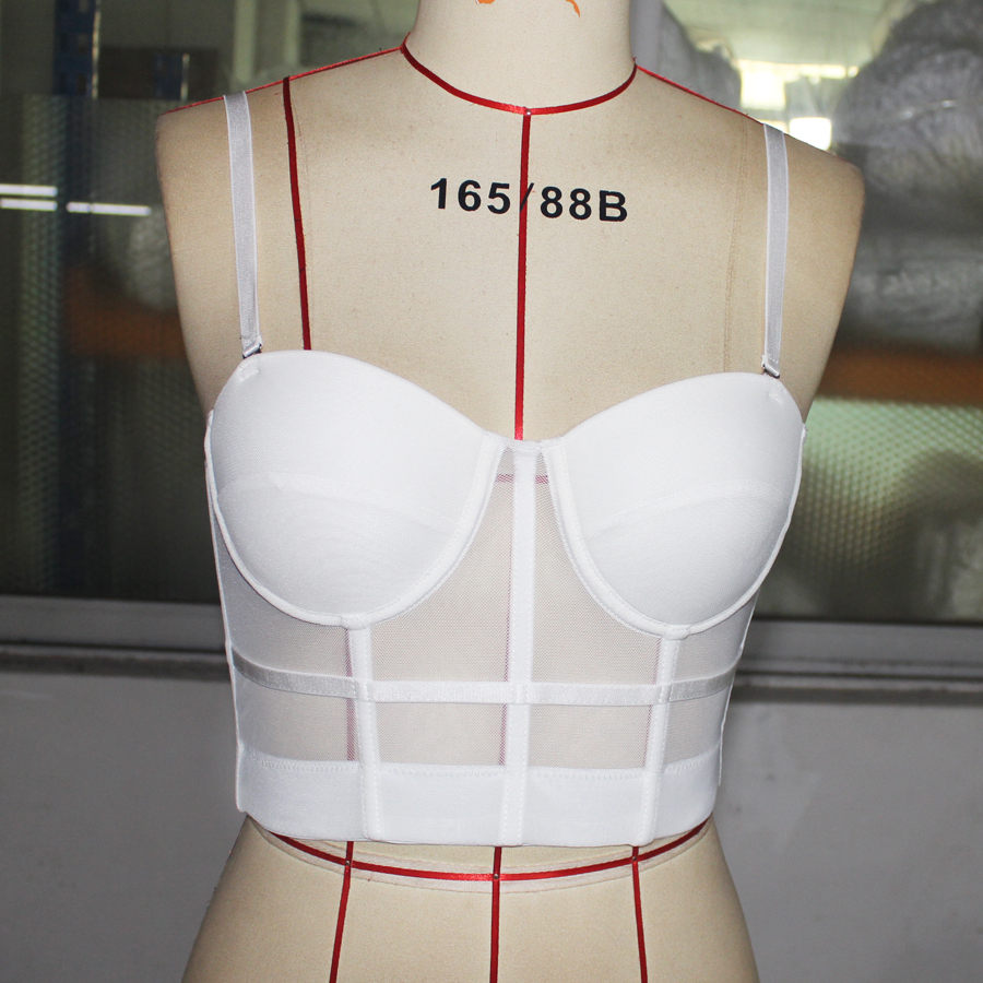 Fashion sexy sleeveless top multi color tight gathering Mesh Longline Underwire Bra