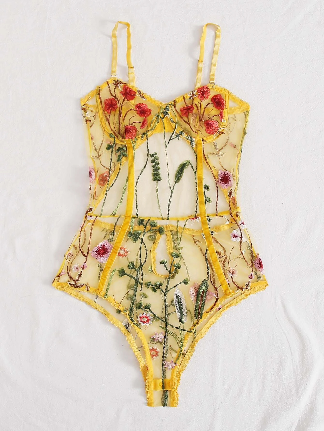 Wholesale new women&apos;s suspenders sexy mesh transparent embroidery bodysuits