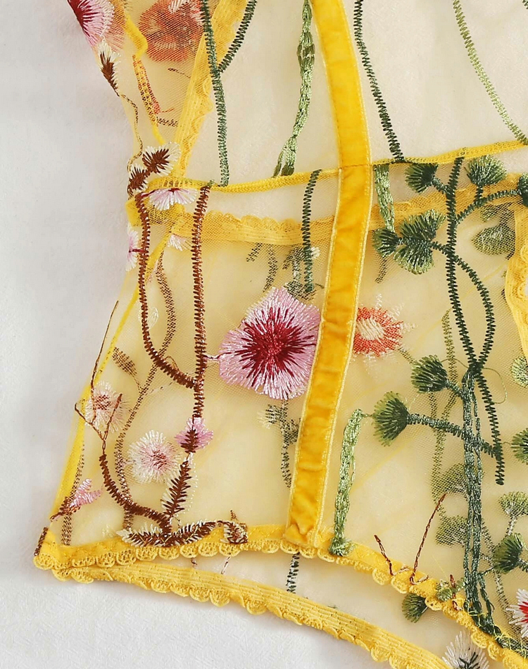 Wholesale new women&apos;s suspenders sexy mesh transparent embroidery bodysuits