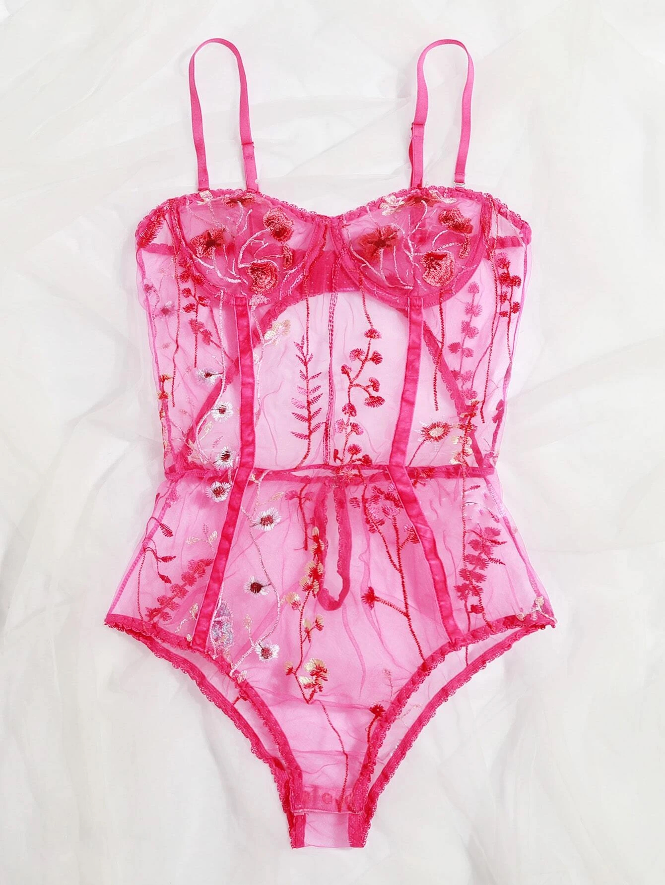 Wholesale new women&apos;s suspenders sexy mesh transparent embroidery bodysuits