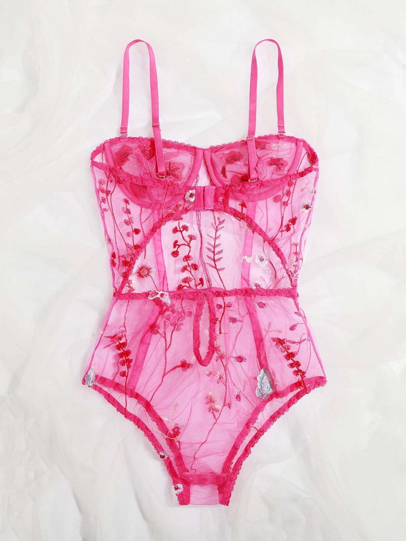 Wholesale new women&apos;s suspenders sexy mesh transparent embroidery bodysuits