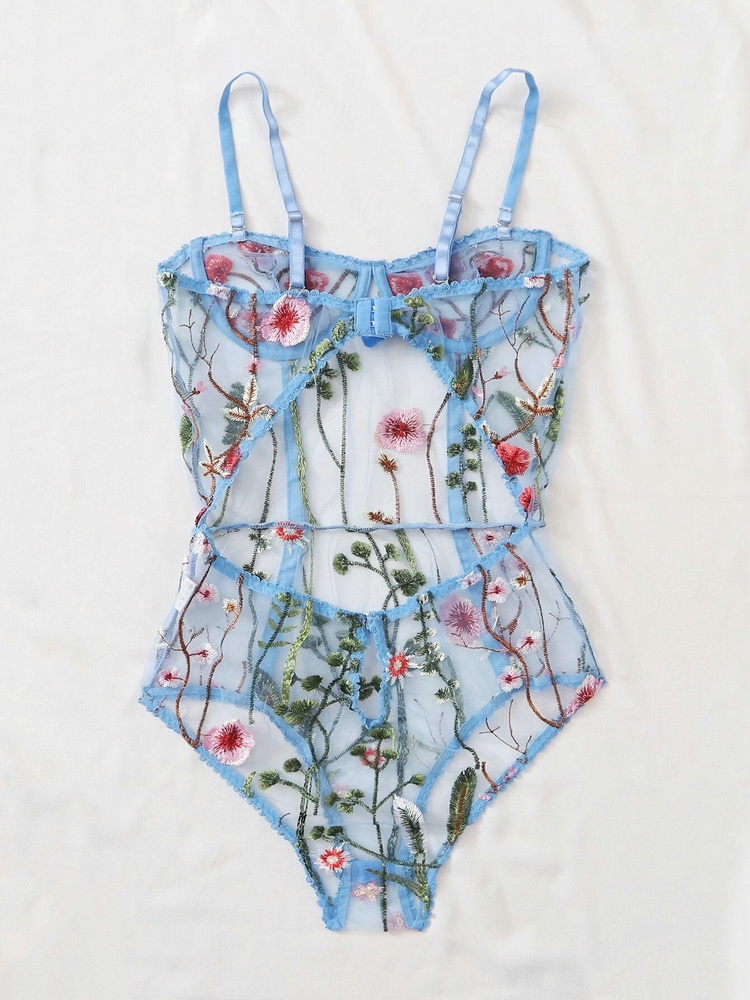 Wholesale new women&apos;s suspenders sexy mesh transparent embroidery bodysuits