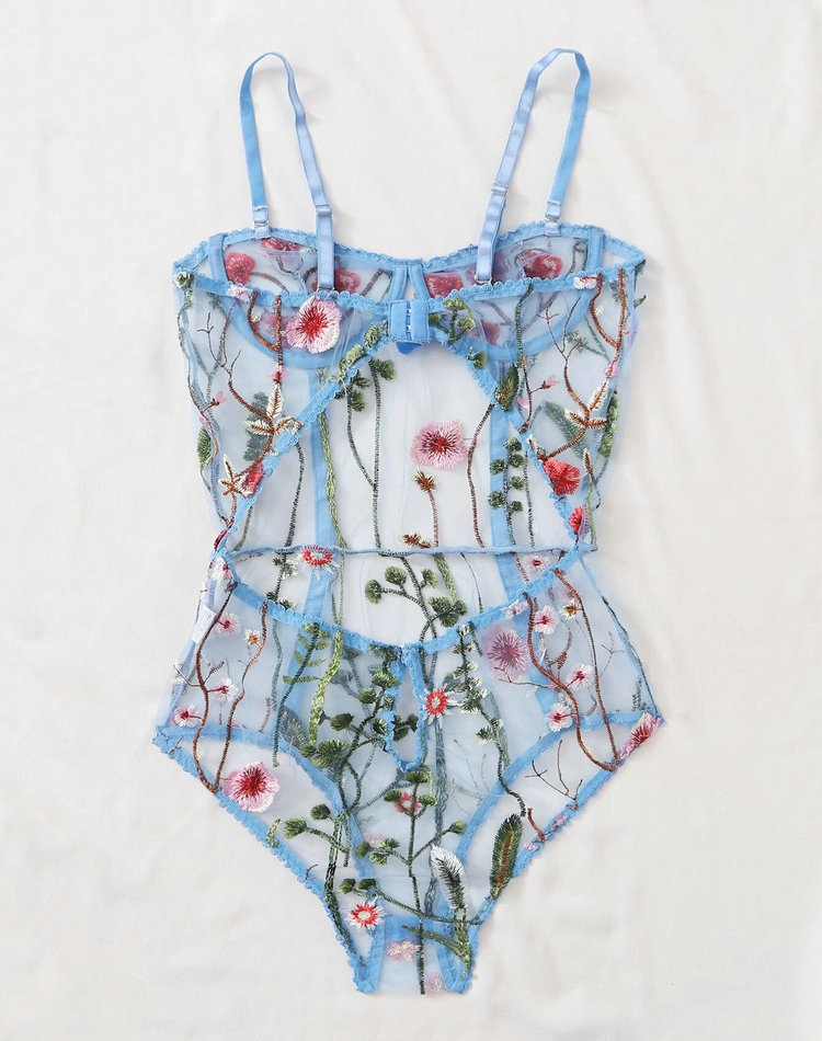 Wholesale new women&apos;s suspenders sexy mesh transparent embroidery bodysuits