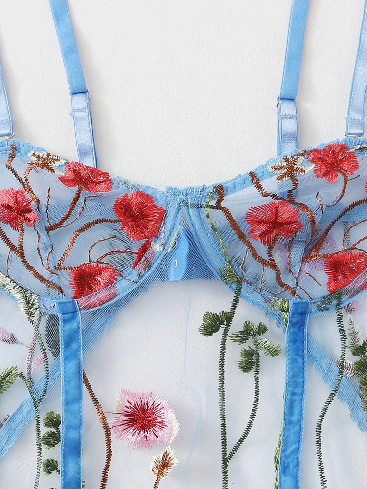 Wholesale new women&apos;s suspenders sexy mesh transparent embroidery bodysuits