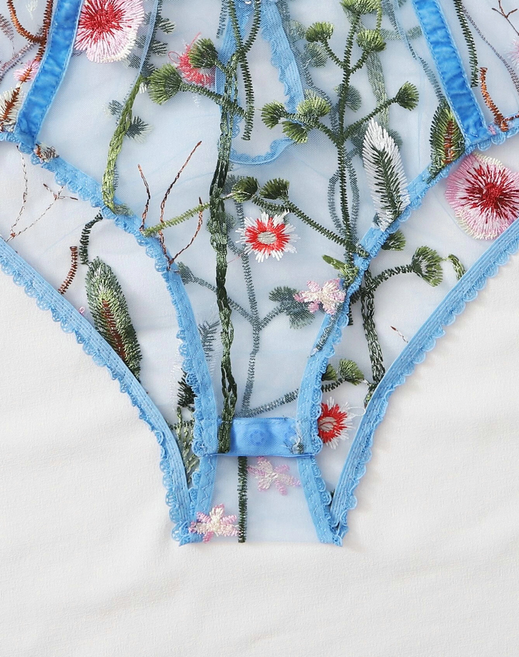 Wholesale new women&apos;s suspenders sexy mesh transparent embroidery bodysuits