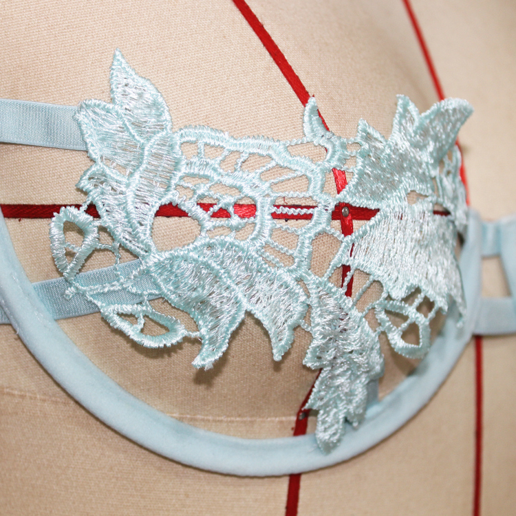 hot sexy small fresh Embroidery Satin bandage leakage temptation super coquettish lingerie Set