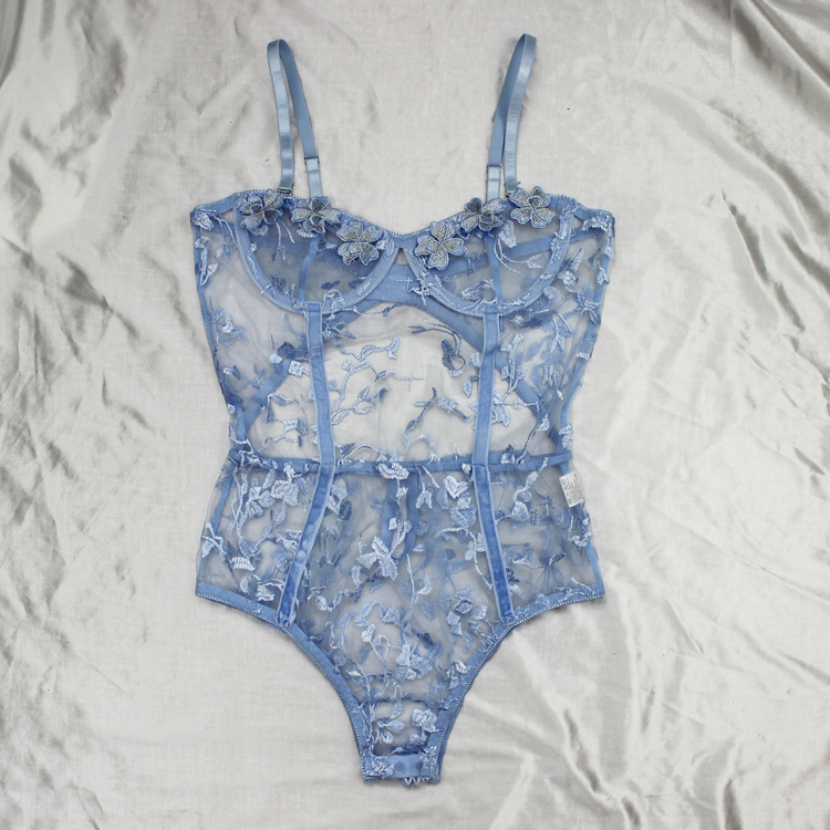 European and American Style Sexy suspender mesh Butterfly Embroidery Bodysuits