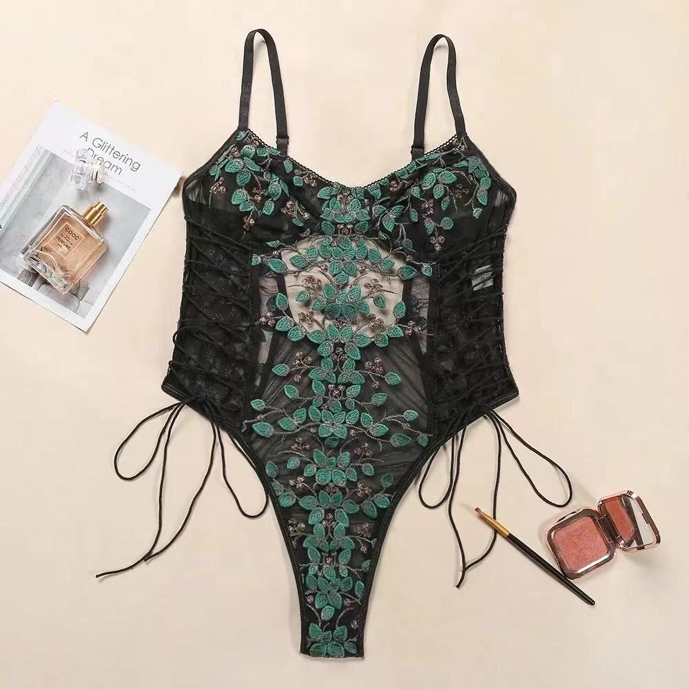 Flower embroidery lace sexy hot transparent underwear wholesale bandage design lady appeal underwear