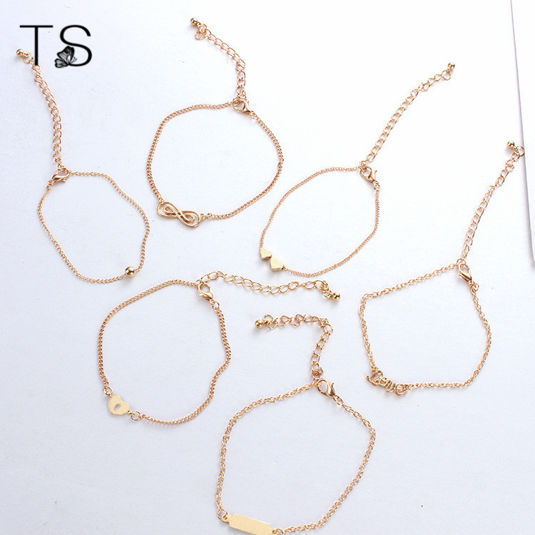 Bracelet Set European Style Fashionable Temperament 8 Words Love Bracelet Women 6 Pieces of Anklets